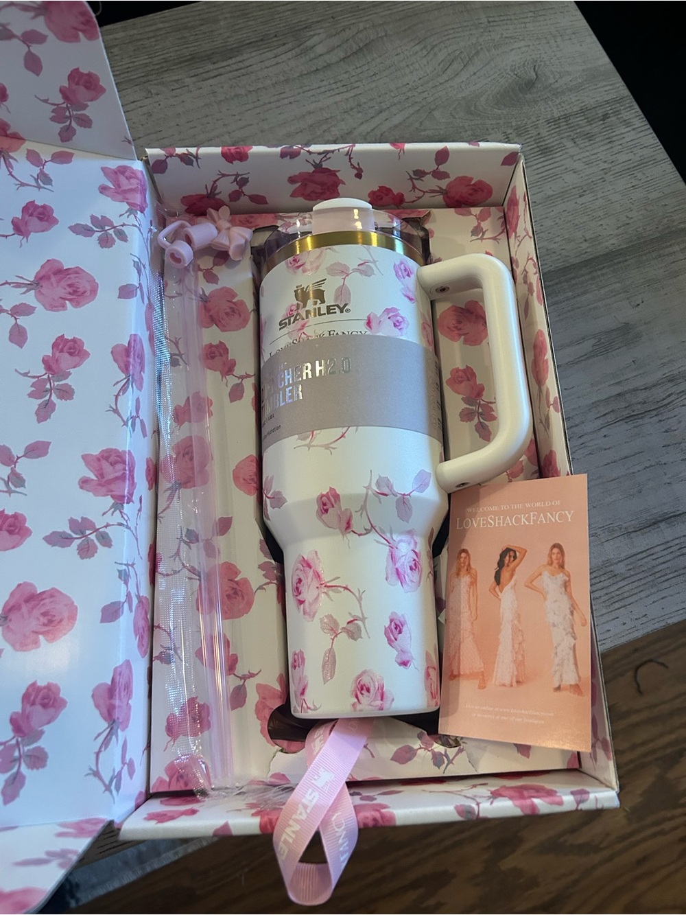 Stanley White & Pink Floral Love Shack Fancy Tumbler with Straw and Lanyard - Picture 3 of 7